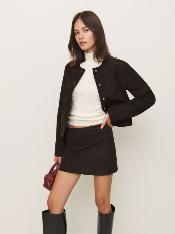 Veda Carla Low Waist Leather Skirt - Mole Suede